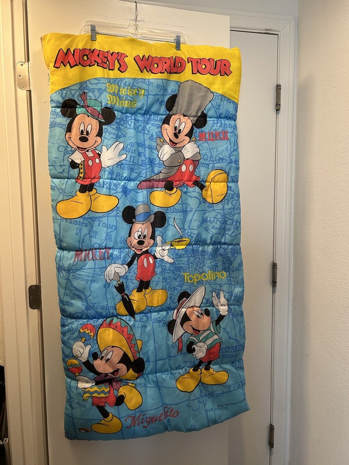 Vintage Disney Sleeping Bag Travel Mickey Mouse World Tour