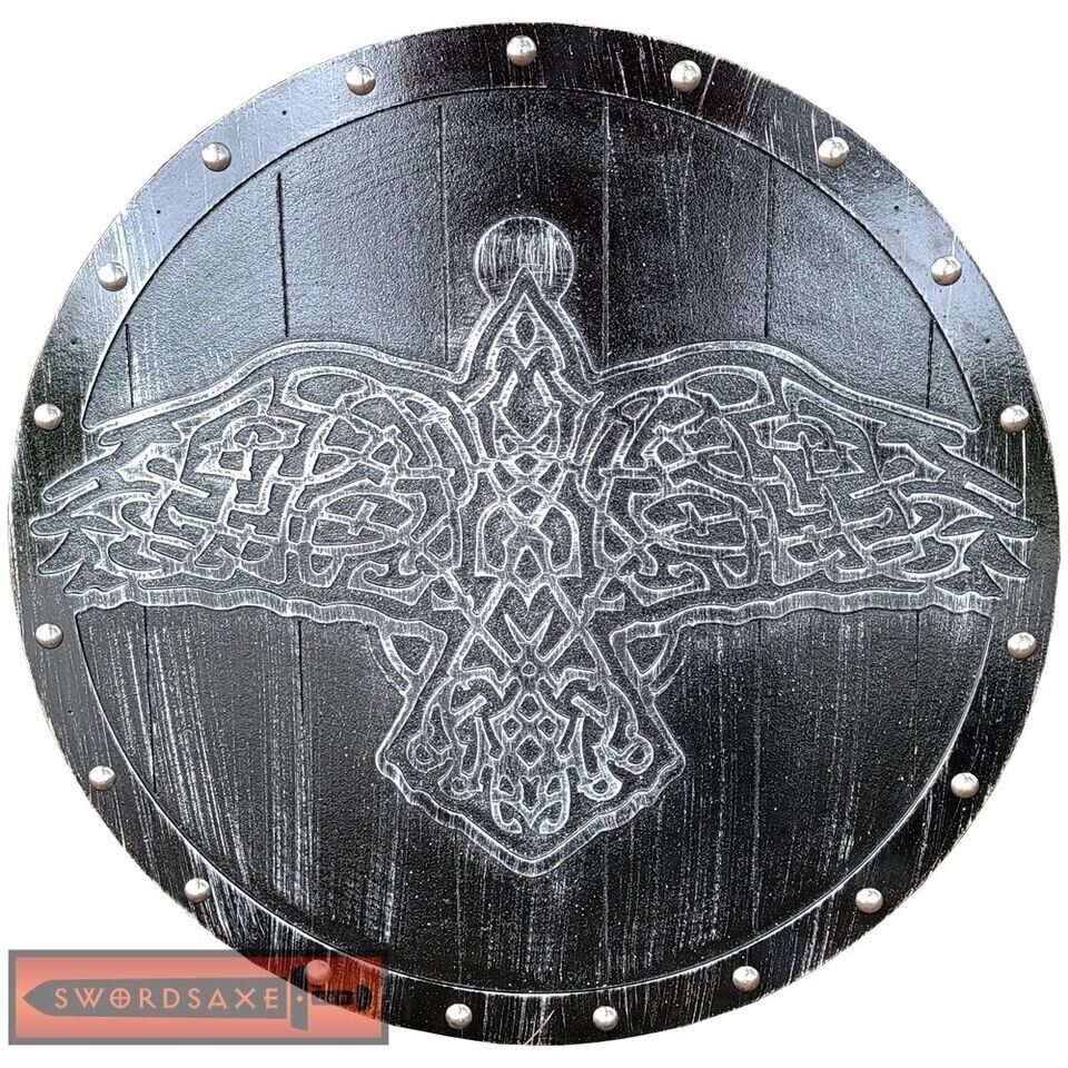 Medieval Odin Raven Norse Viking Valhalla Carved Rune Wooden Round Shield gift
