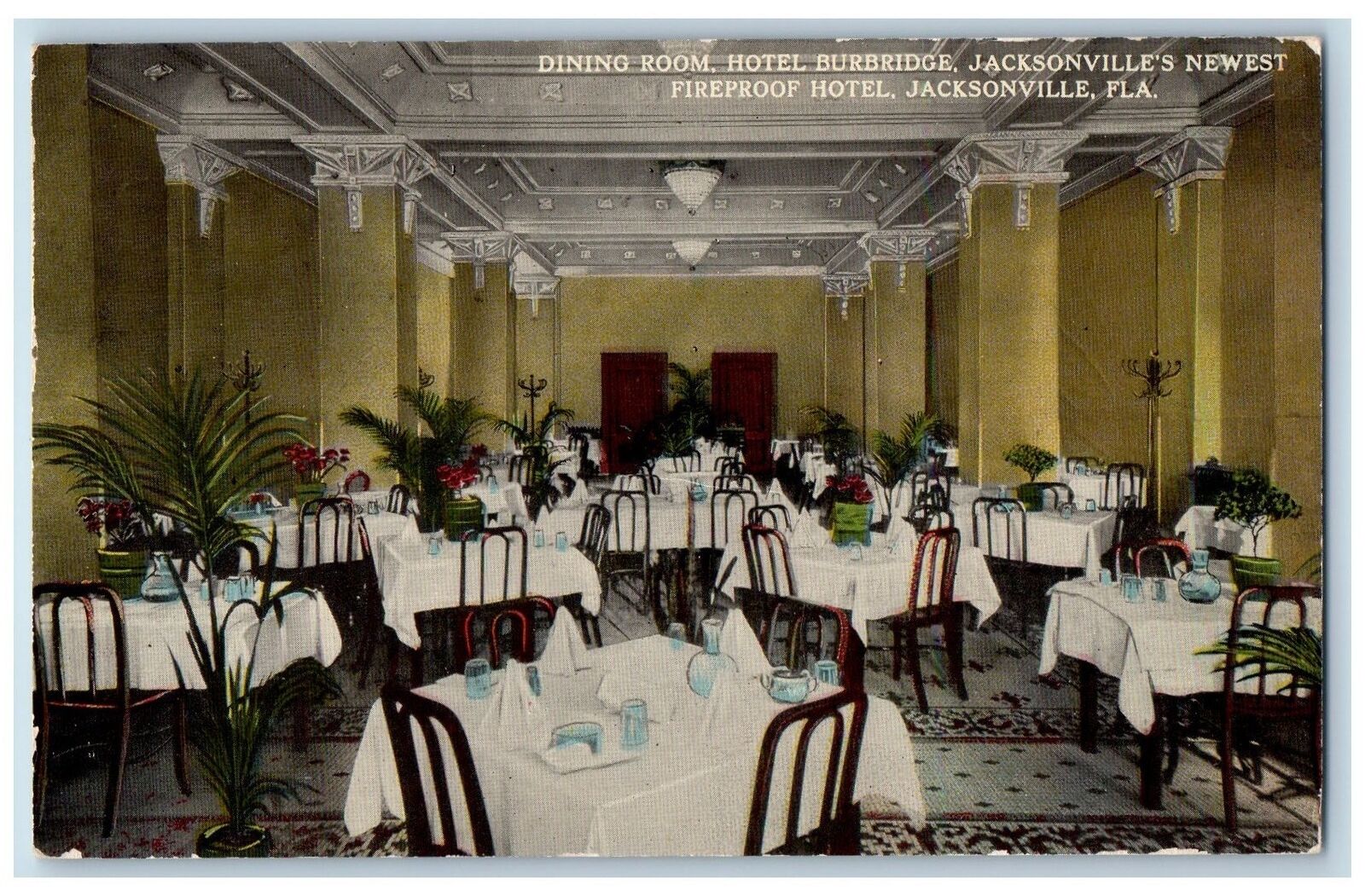c1950's Dining Room Hotel Burbridge Fireproof Jacksonville Florida FL Postcard