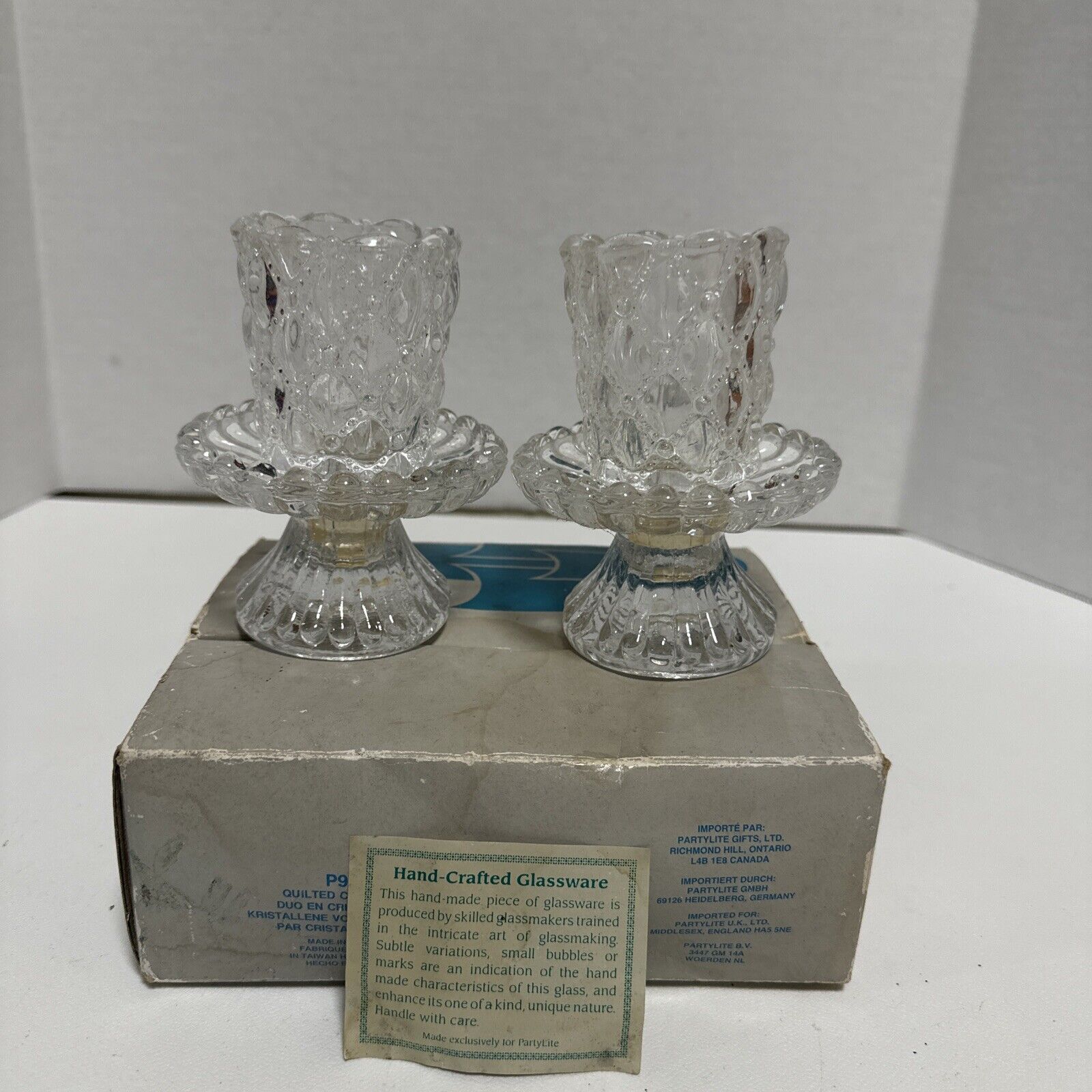 Partylite P9246 Pair of Quilted Crystal Votive Candle Holders RETIRED