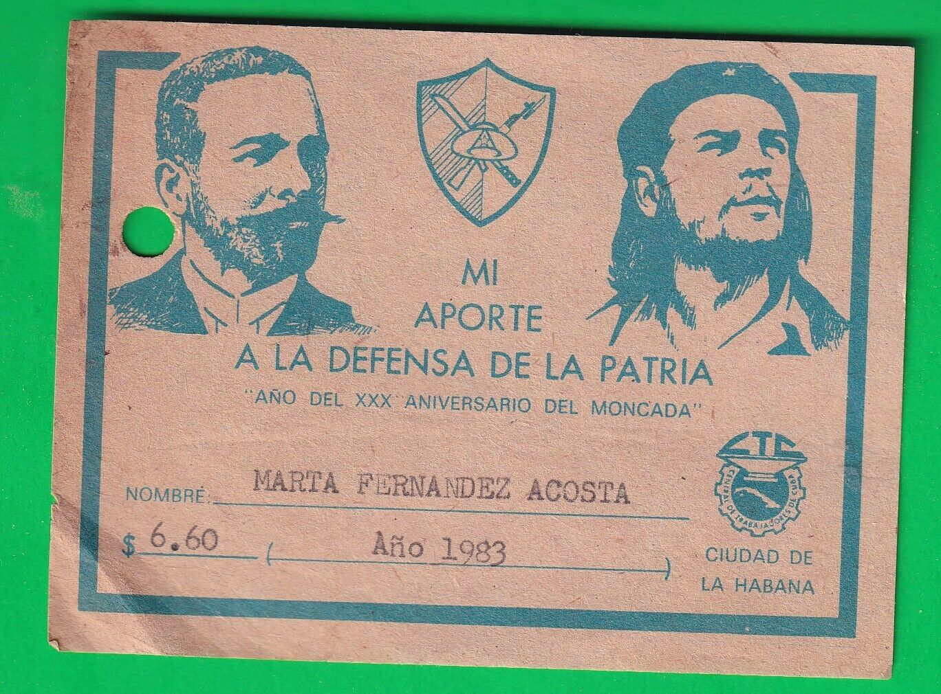 Cuba contribution bonus to the Territorial Troops Militias, 1983