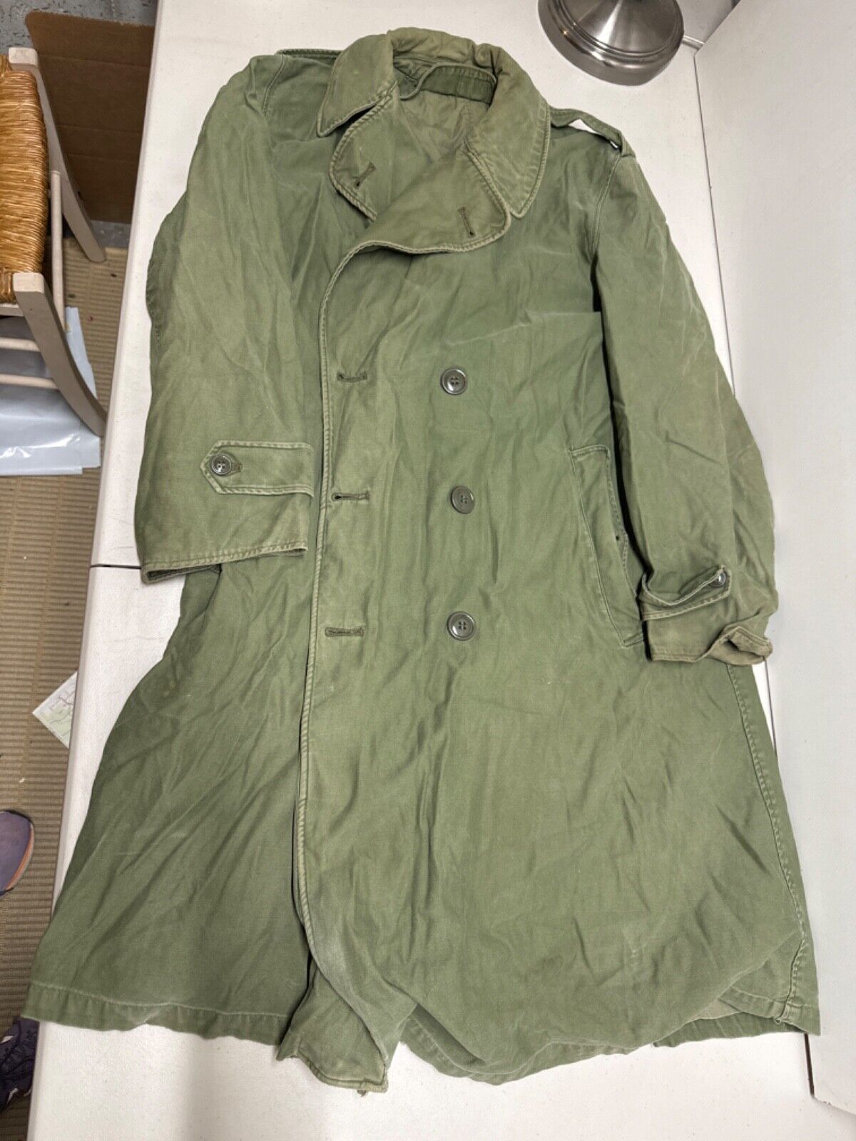 Vintage Military Long Olive Green Coat Medium Short