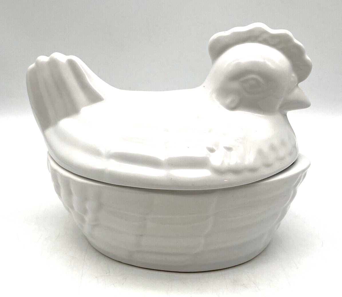 VTG BIA China White Hand Glazed Bakeware Hen on Basket Covered Casserole Dish