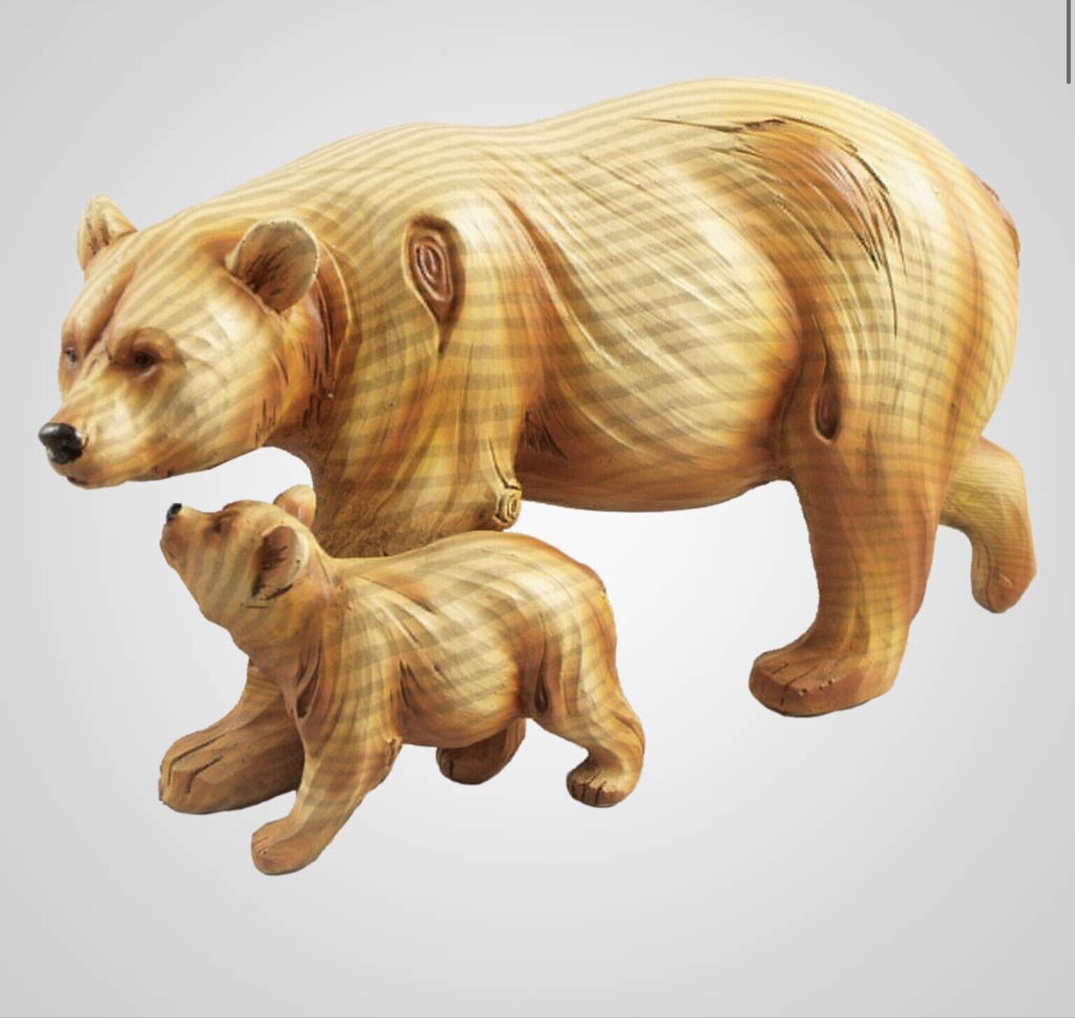 Carved BEAR WITH BABY FIGURINE.