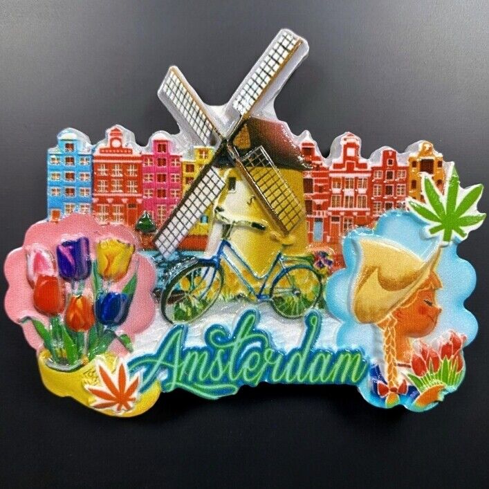 Amsterdam Holland Netherlands Tourism Souvenir Resin Refrigerator Fridge Magnet