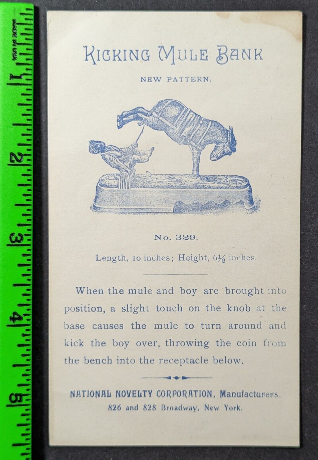 Vintage 1890's Kicking Mule Mechanical Bank Paper Trade Card