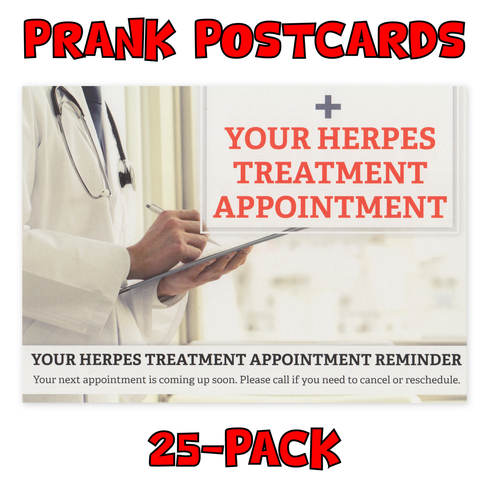 (25-Pack) Prank Postcards - Herpes Treatment - Send Them To Victims Yourself