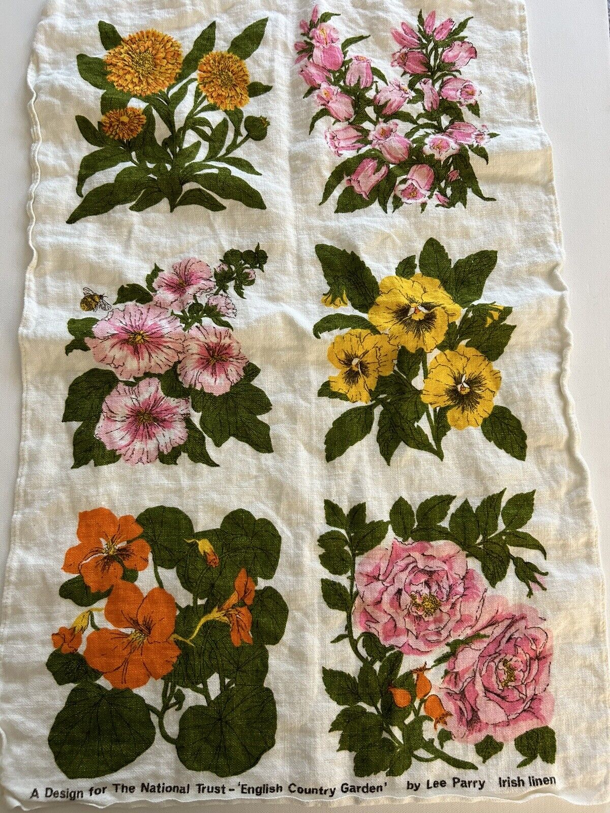 Vintage Irish Linen Tea Towel Lee Parry  National Trust English Country Garden