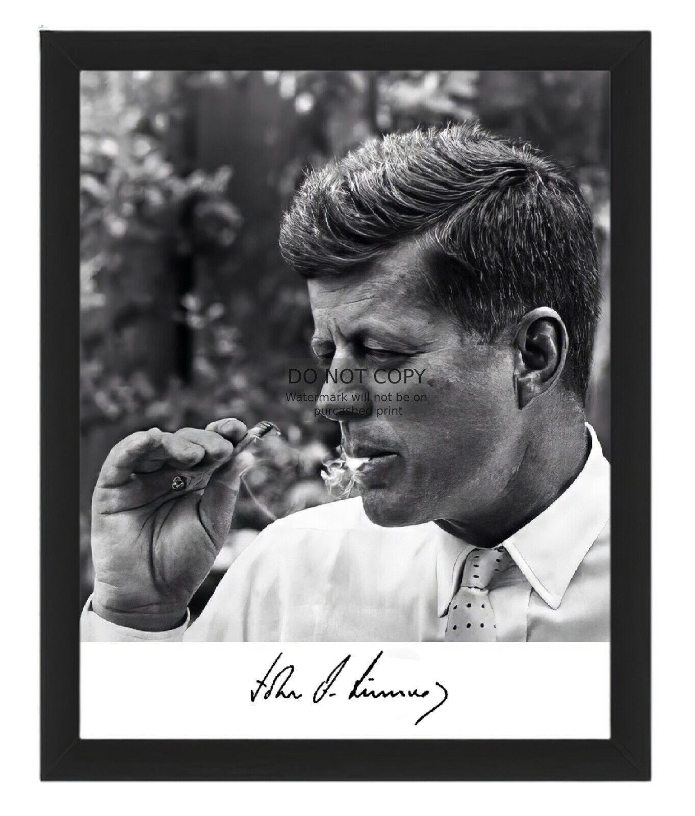 PRESIDENT JOHN F. KENNEDY SMOKING WEED AUTOGRAPHED 8X10 B&W FRAMED PHOTOGRAPH