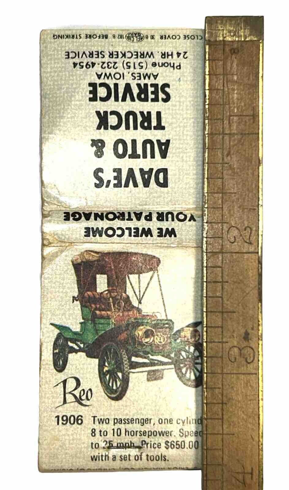 Vtg Ames Iowa Early Matchbook Advertising Dave's Auto Truck Service Garage IA US