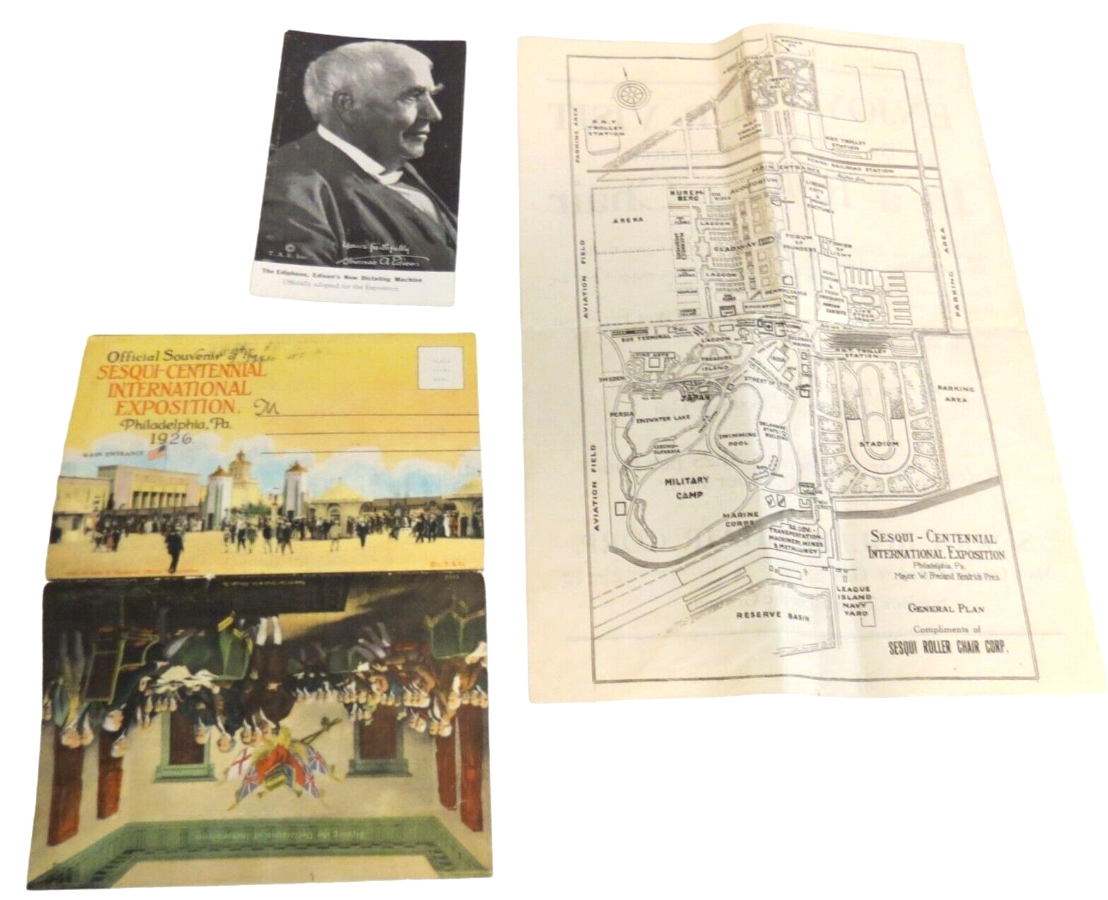 3 Sesqui-Centennial International Exposition Phila PA 1926 Map Postcards Edison
