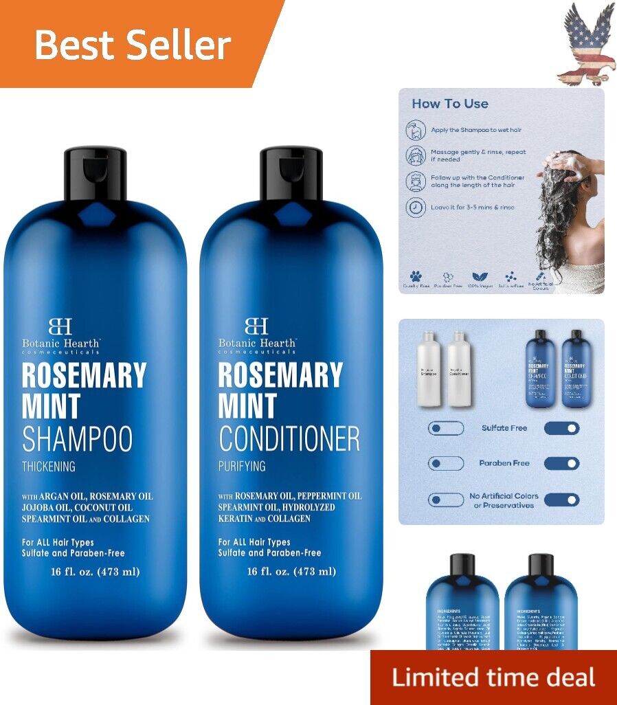 Organic Shampoo & Conditioner Set - Promotes Hair Growth - 16 fl oz each
