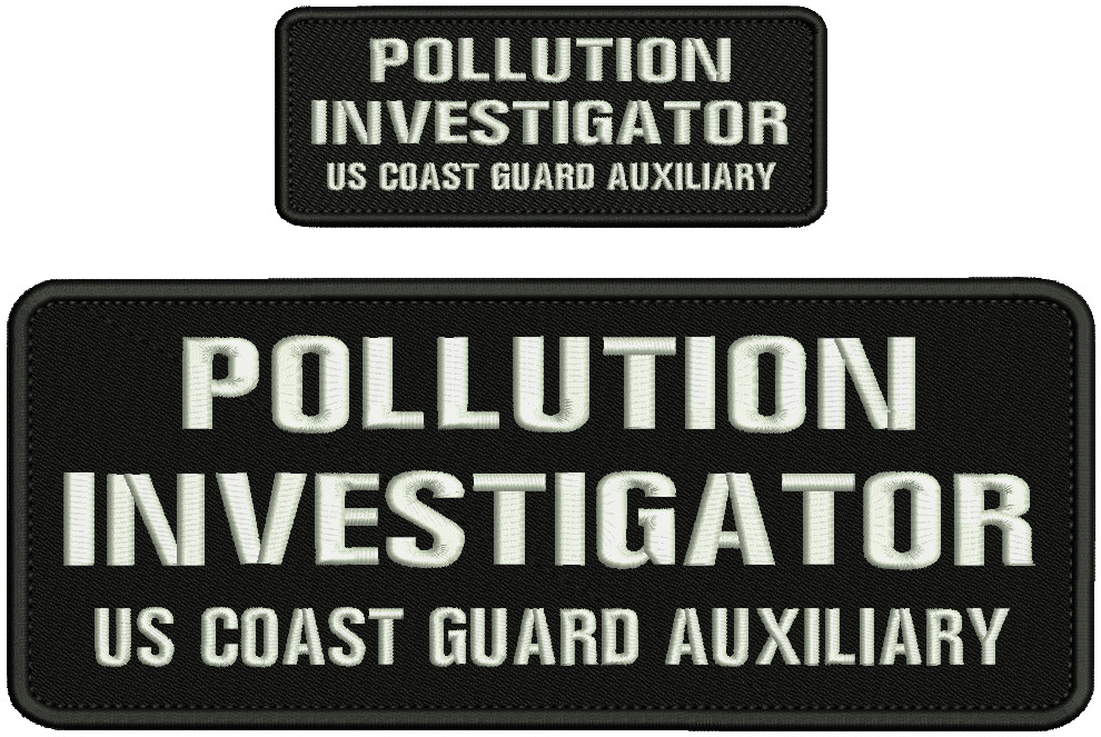 POLLUTION INVESTIGATOR UUCGA  embroidery patches 4x10 and 2x5 hook white thread