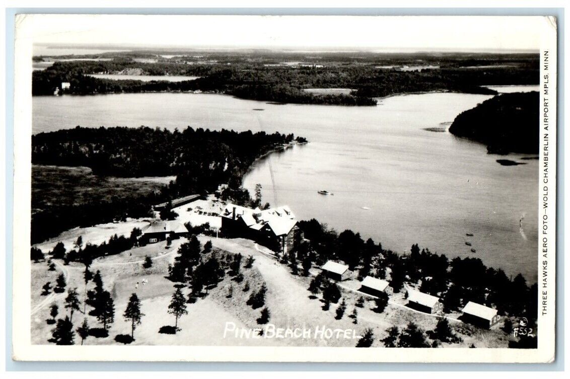 1933 Pine Beach Hotel Aerial Lake View Brainerd MN RPPC Photo Posted Postcard