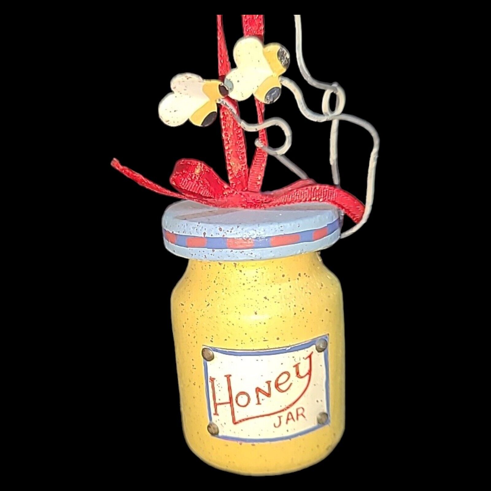 Vintage Wooden Honey Jar Christmas Ornament Metal Bumblebees