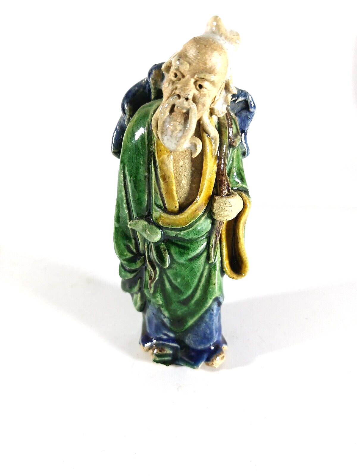 Antique Chinese Sancai Majolica Mudmen Mudman  Figurine Green robe