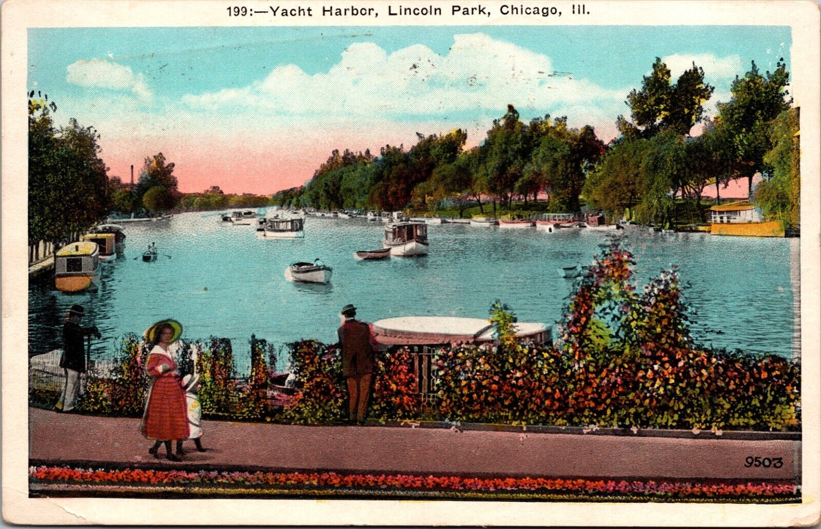 Yacht Harbor Lincoln Park Chicago Illinois IL 1920s Postcard 