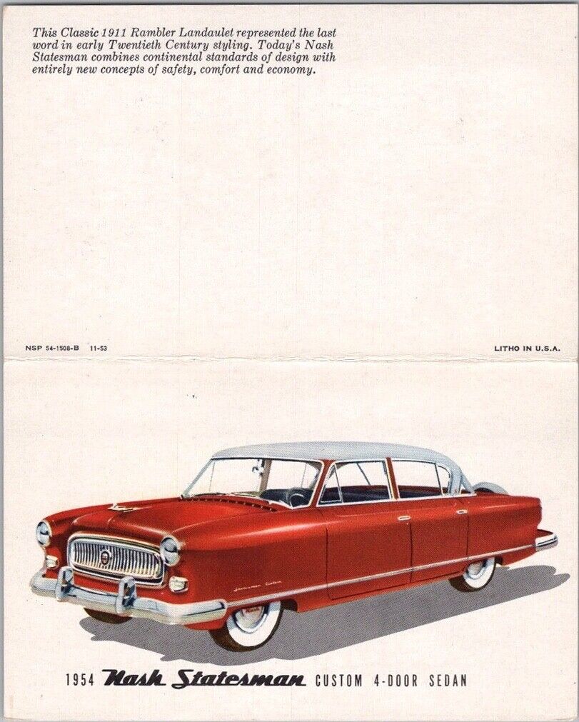 Vintage 1954 NASH STATESMAN Automobile Advertising Postcard Red Car / Unused