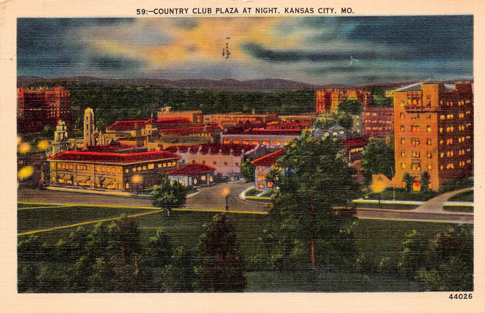 Kansas City MO Missouri Country Club Plaza Shopping Mall Center Vtg Postcard C48