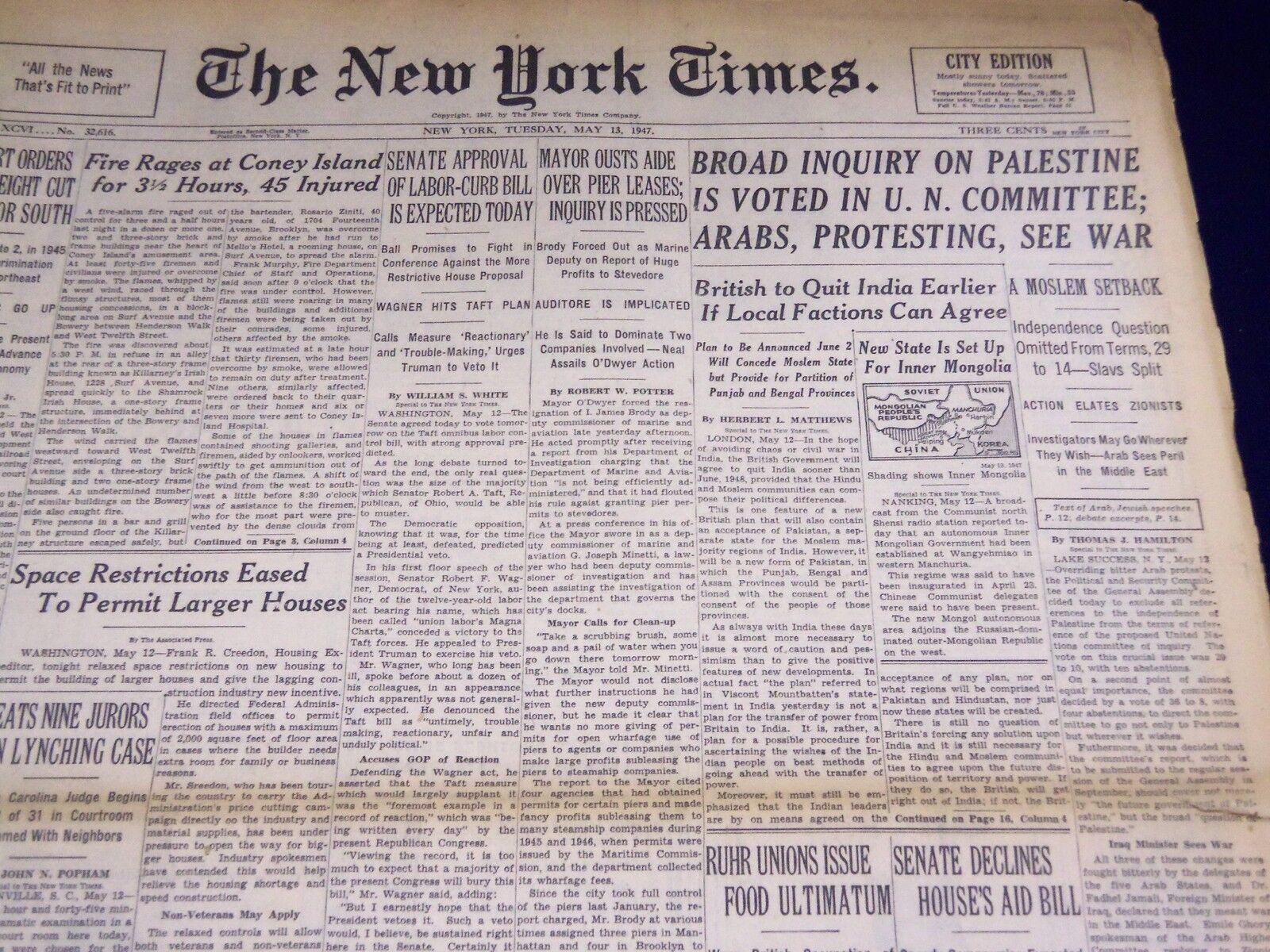 1947 MAY 13 NEW YORK TIMES - BROAD INQUIRY ON PALESTINE - NT 2769