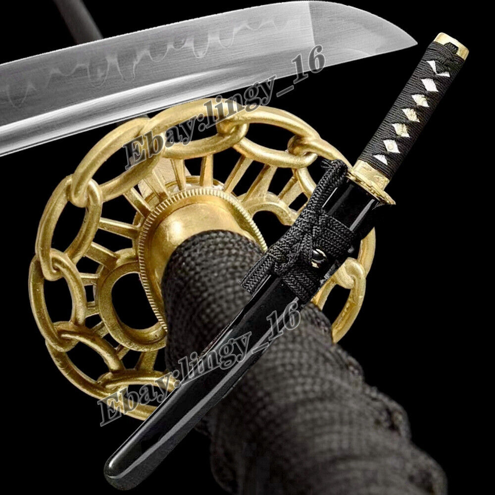 Brass Tsuba Japanese Dagger Knife T10 Steel Sharp Tanto Sword Samurai Katana