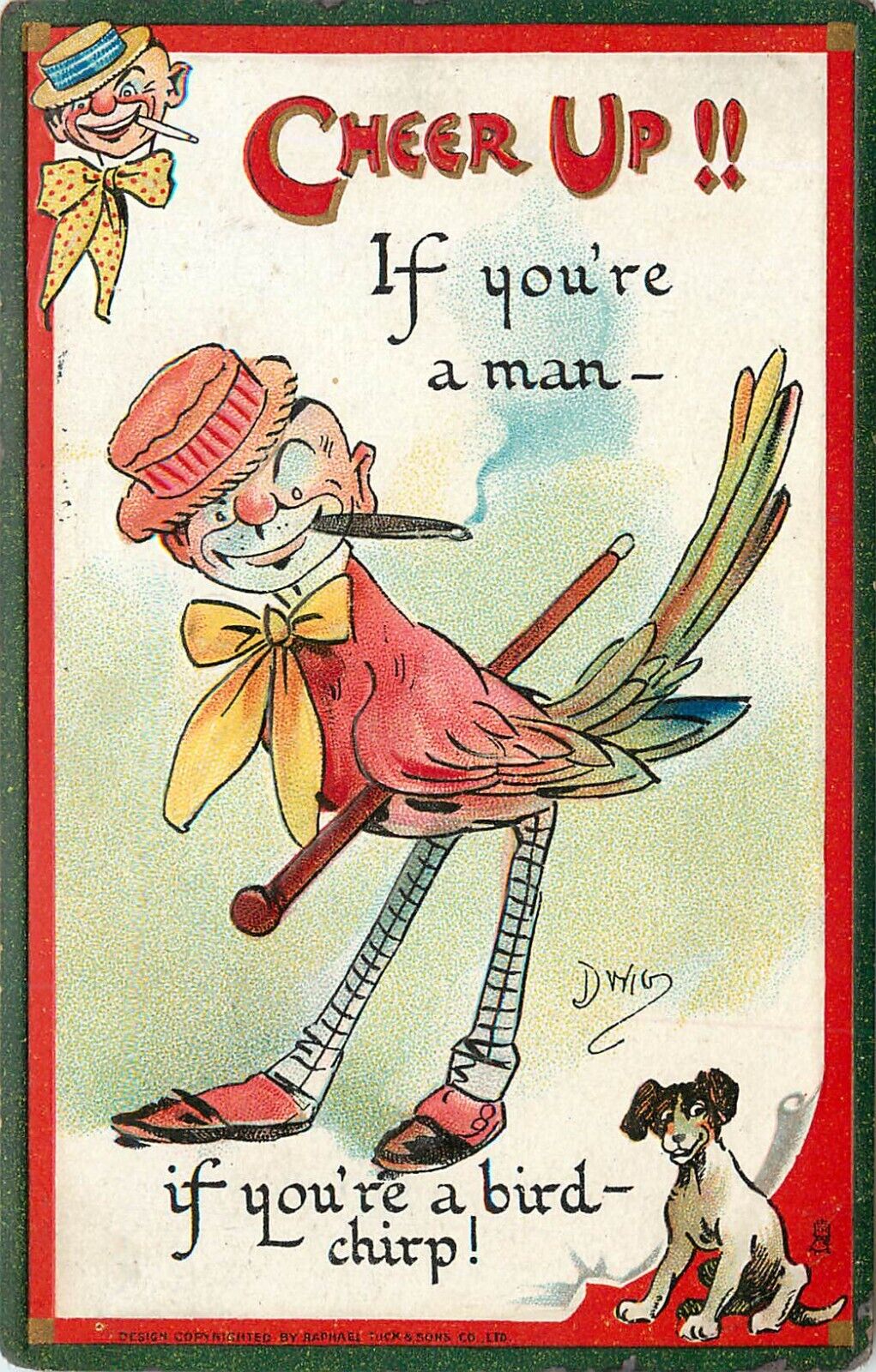 Embossed Tuck Postcard Cheer Up 176 Artist Dwig Anthropomorphic Chicken Man