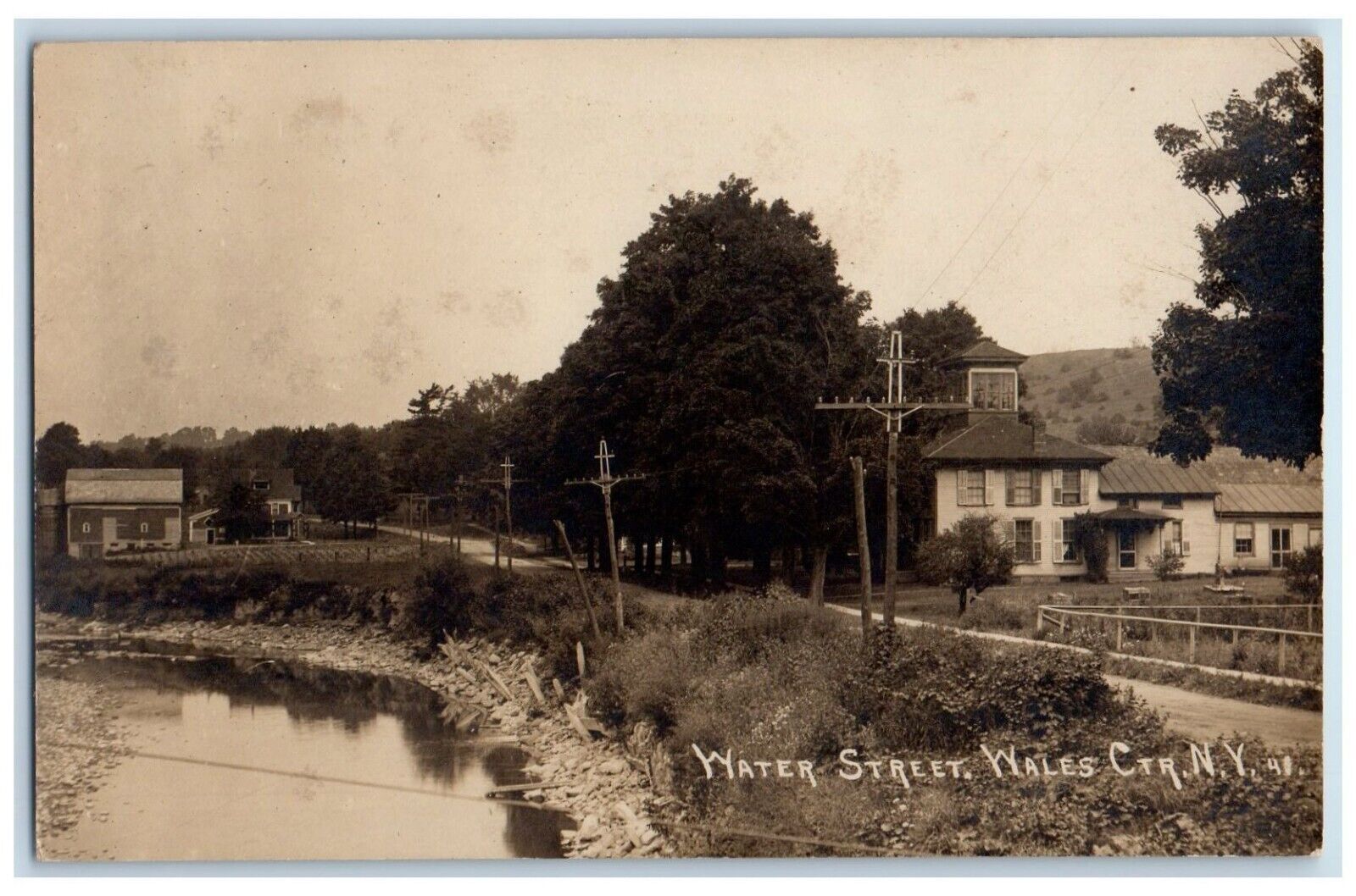 c1910's Water Street Dirt Road Houses Wales Center NY RPPC Photo Postcard