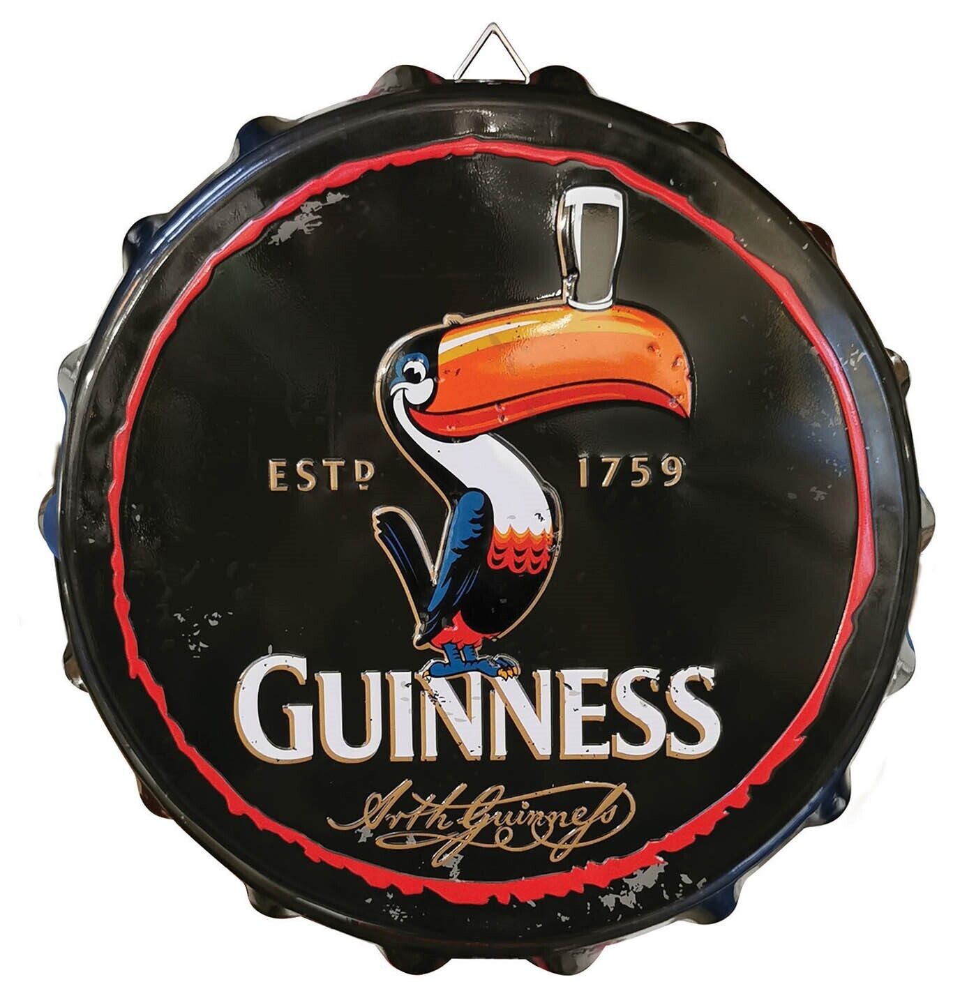 Guinness Toucan EST 1759 Bottle Cap Design Metal Tin Sign 11.5 inches Official