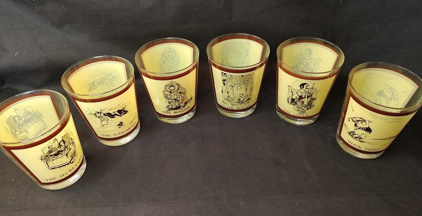 Set of 6 Vintage Thought Factory Sport Comedy Bar Glasses 4 1/2\