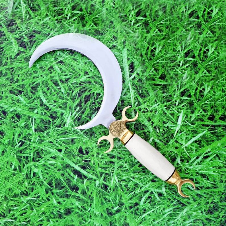 Druid's Crescent Moon Boline with Bone Handle for Ritual Work, Wicca, Witchcraft