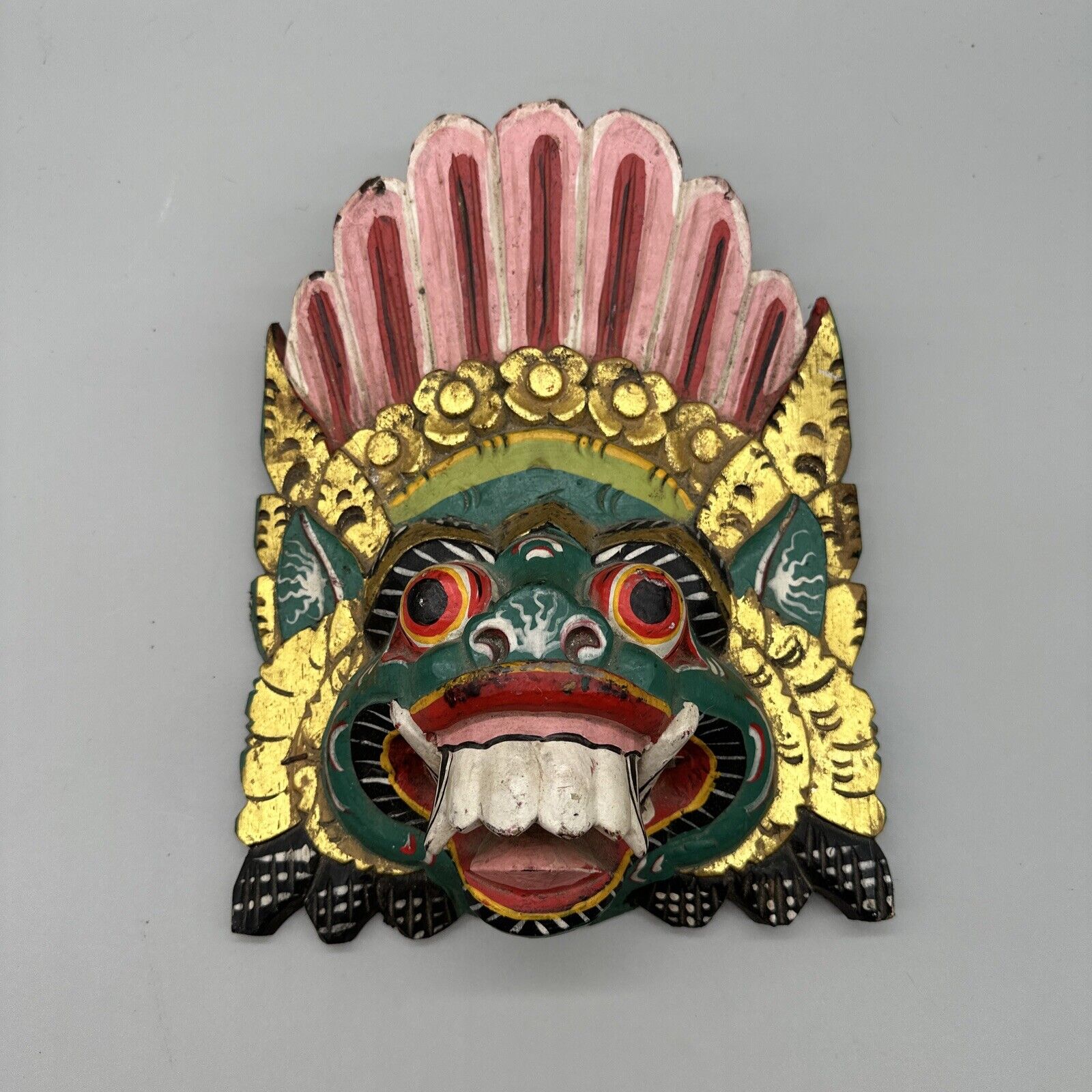 Bali Barong Wood Mask Singa Lion Balinese Topeng Demon Hand Carved Wall Art Deco