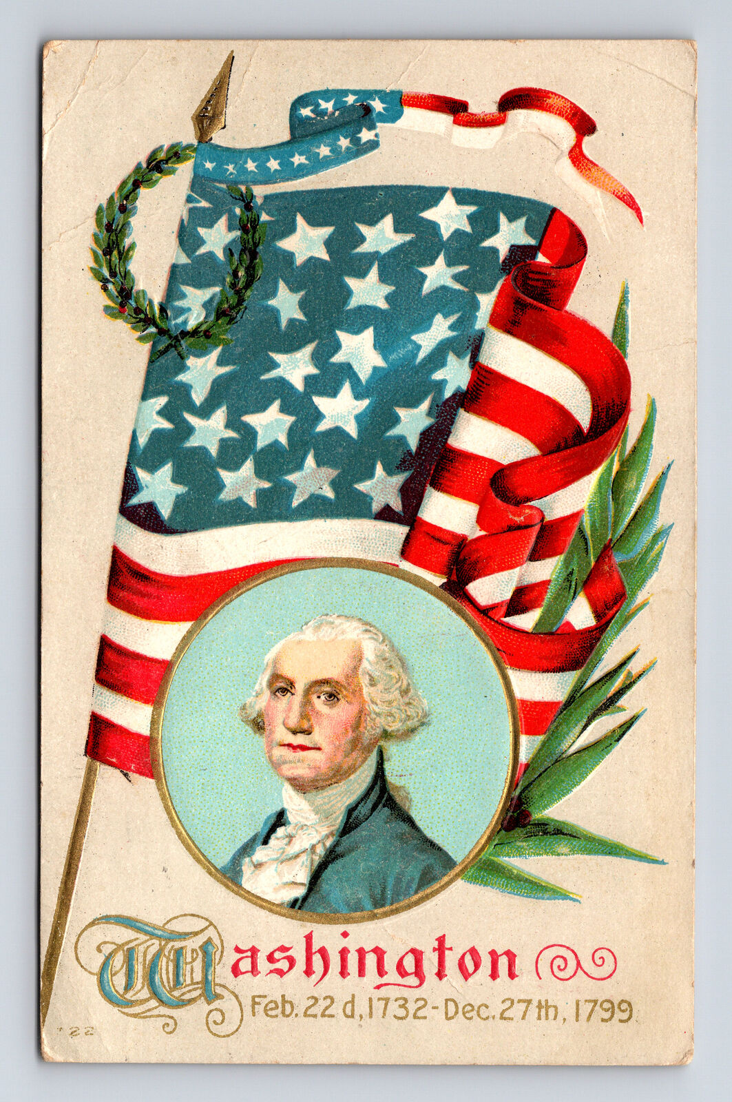 1914 Portrait of George Washington Flag Wreath Erie Pennsylvania PA Postcard