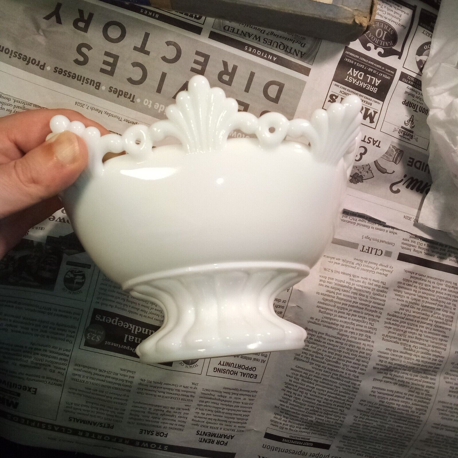Vintage Footed Milk Glass Bowl