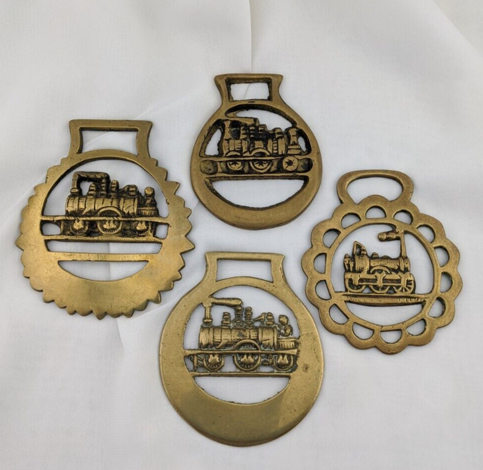 Brass Horse Medallion Lot of 4 Antique To Vintage Train Locomotive Steam Engine