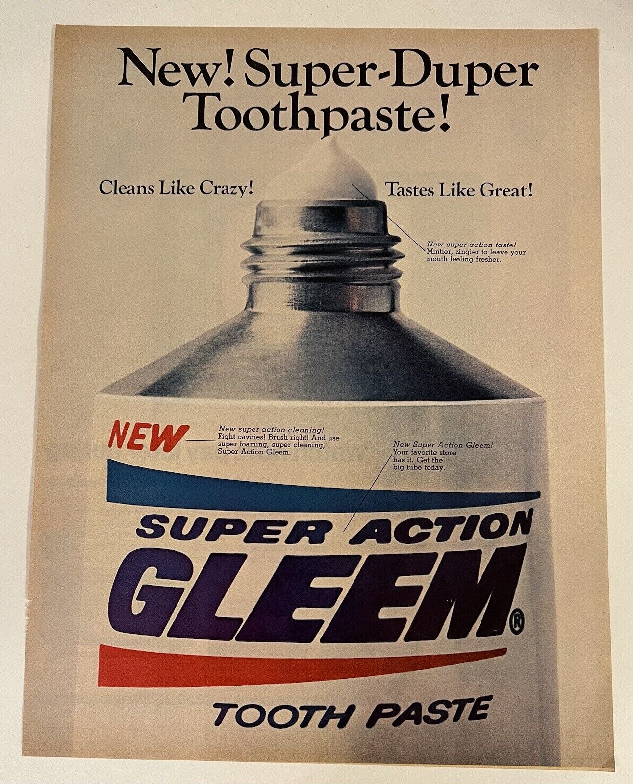 Gleem Toothpaste 1968 Life Print Add Super-Duper