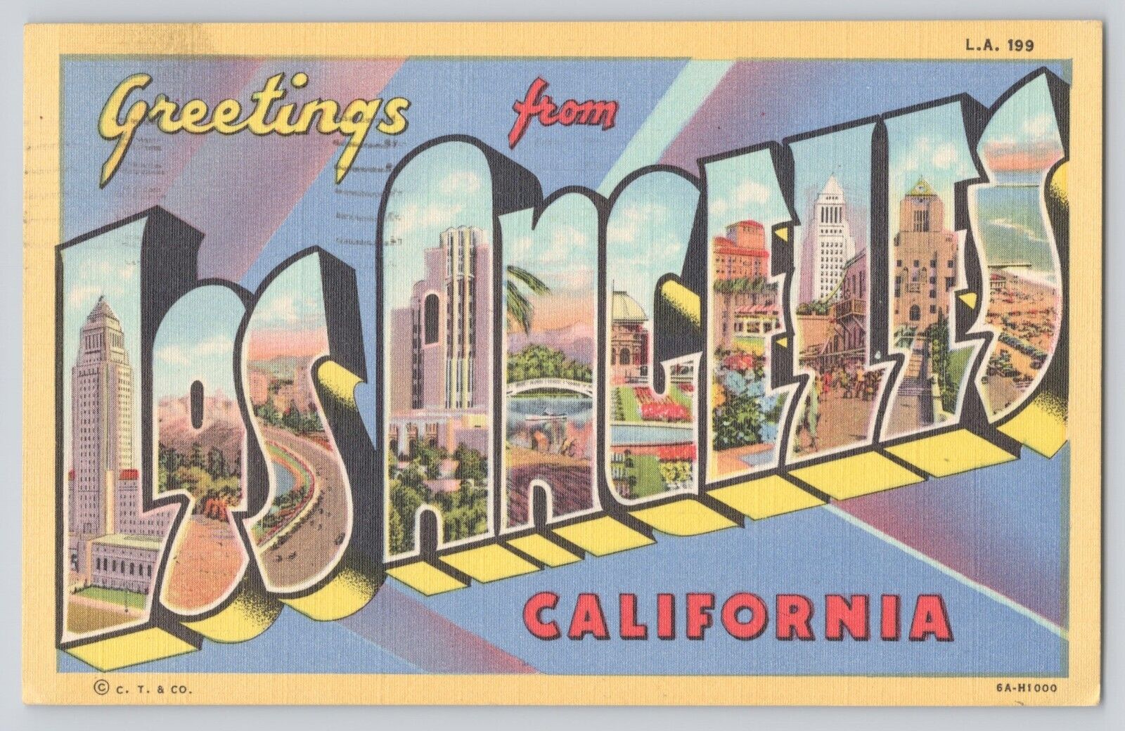 Postcard California Los Angeles Large Letter Greetings Vintage Linen 1949