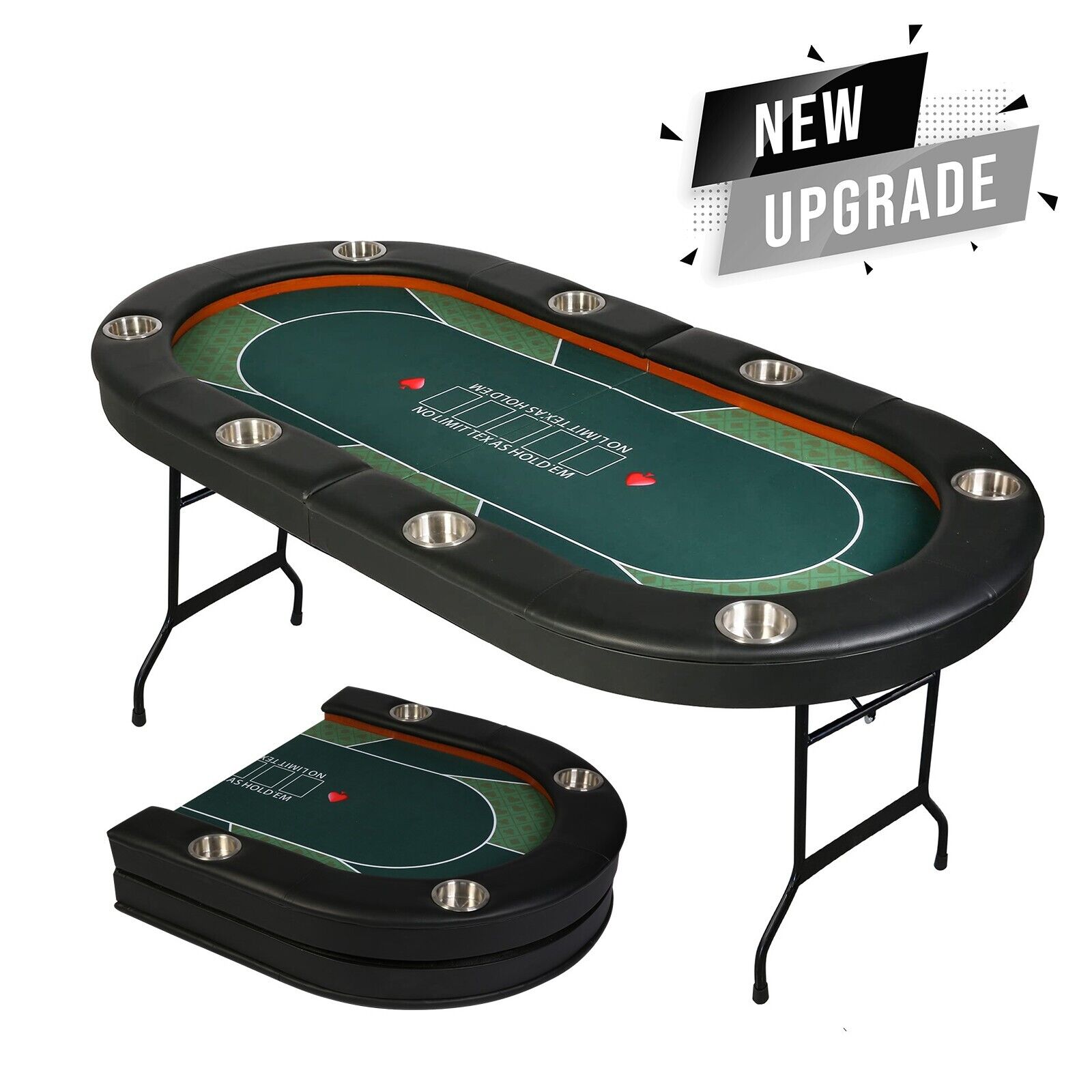 Koreyosh 8 Player Poker Table Upgraded Casino Texas Holdem w/ Metal Cup Holders