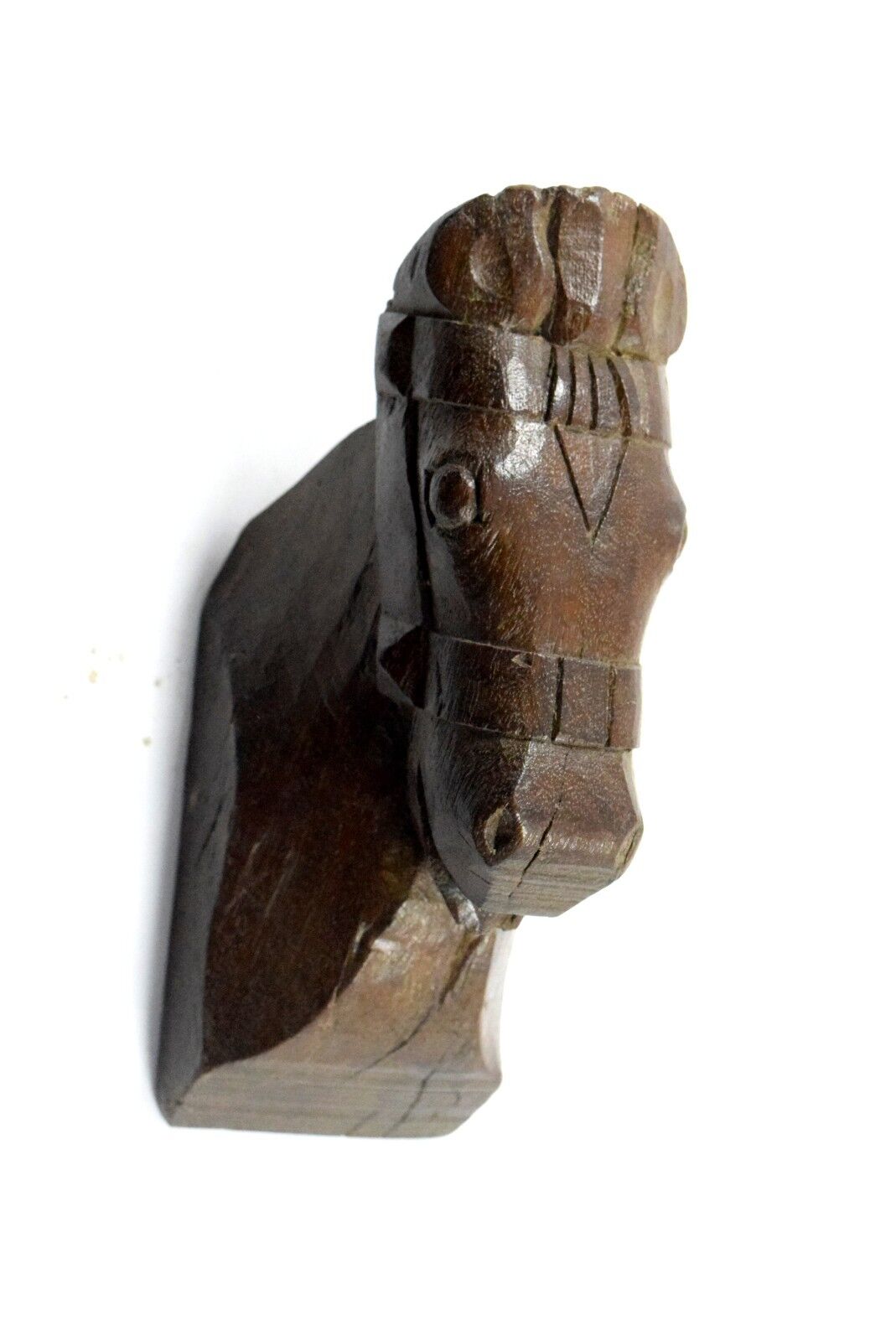 Genuine Antique Indian hand carved solid wooden horse head sculpture. G62-93 