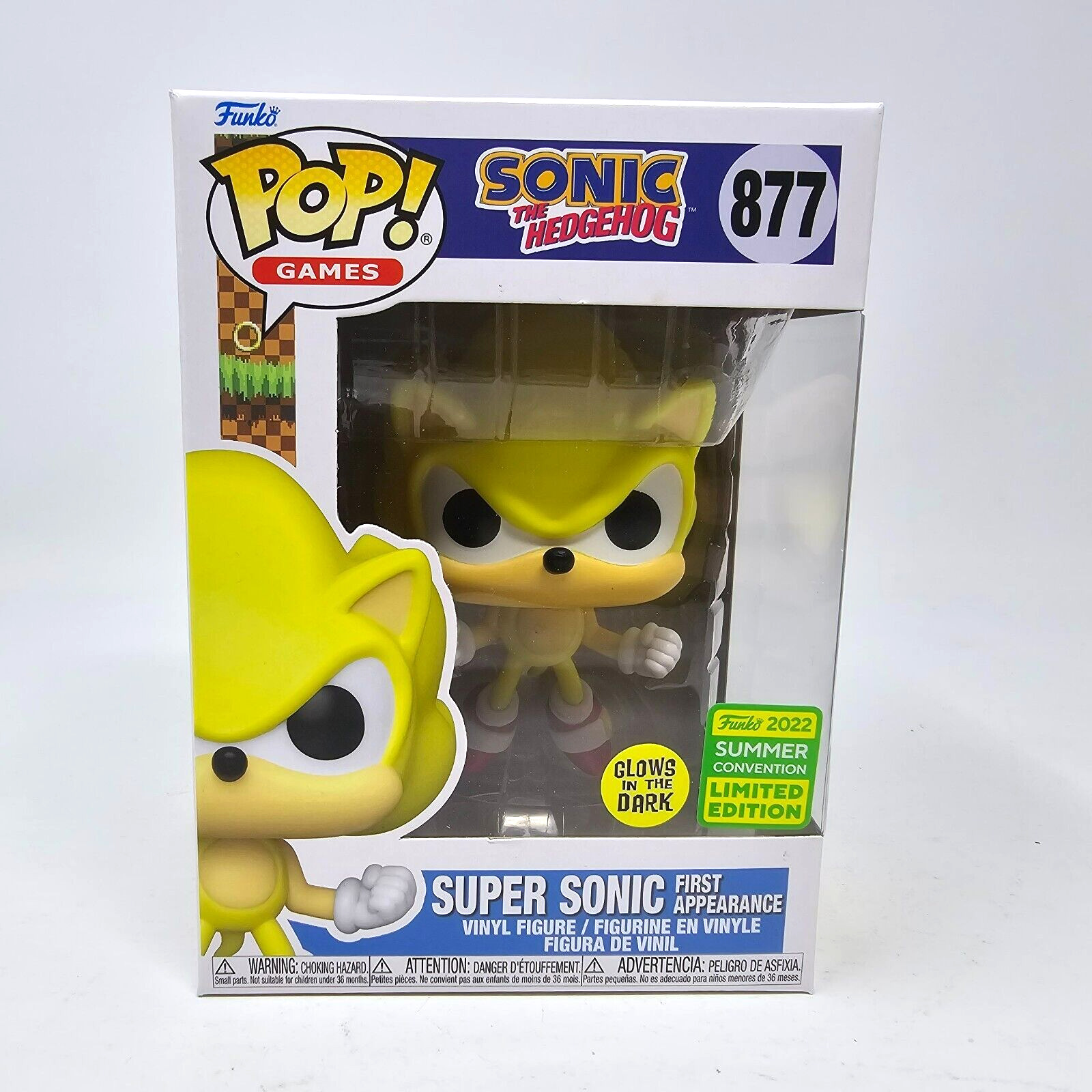 Funko Pop Super Sonic the Hedgehog First Appearance #877 Glow 2022 SDCC Summer