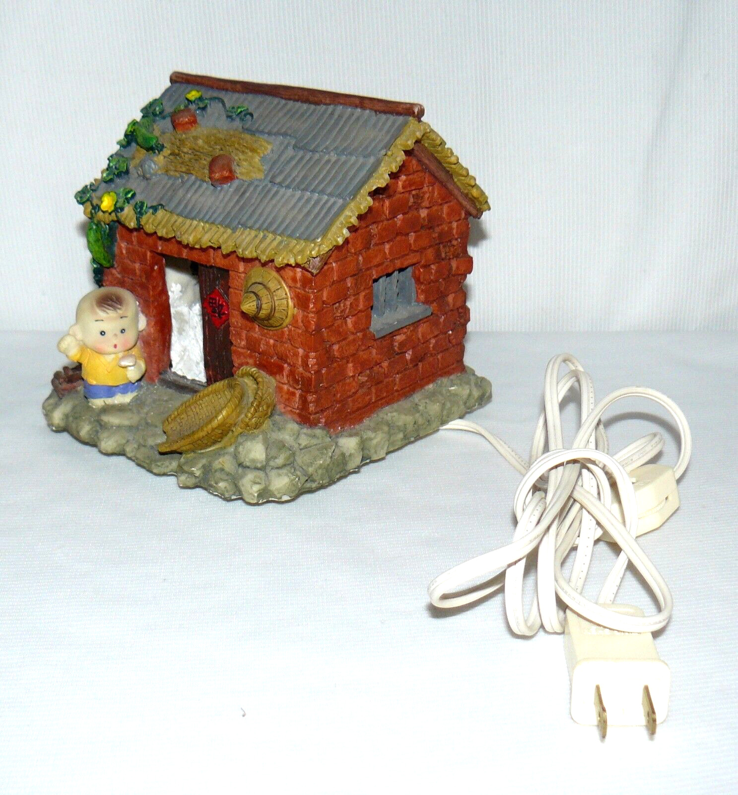 Lighted House Porcelain Cabin Brick W/ Boy 6x6