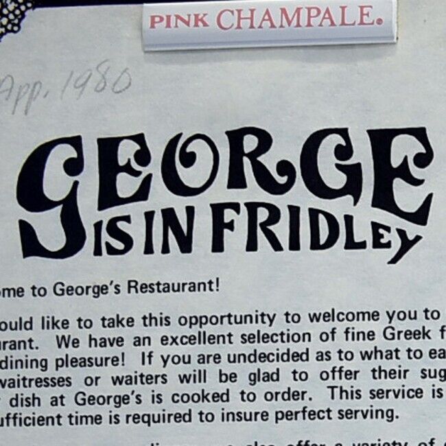 1980 George Is In Fridley Greek Restaurant Menu East River Road Minnesota