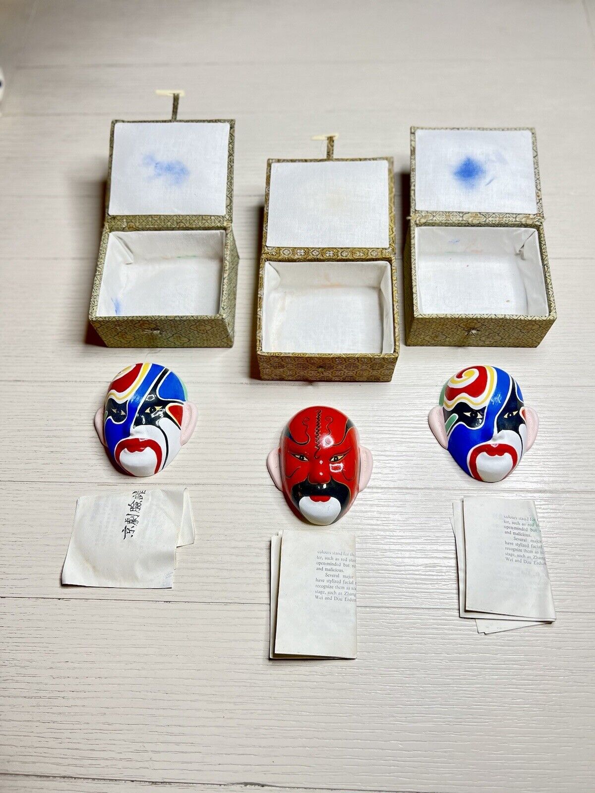 Vintage Beijing Chinese Clay Hand Painted Opera Theater Clay Masked Set Of 3