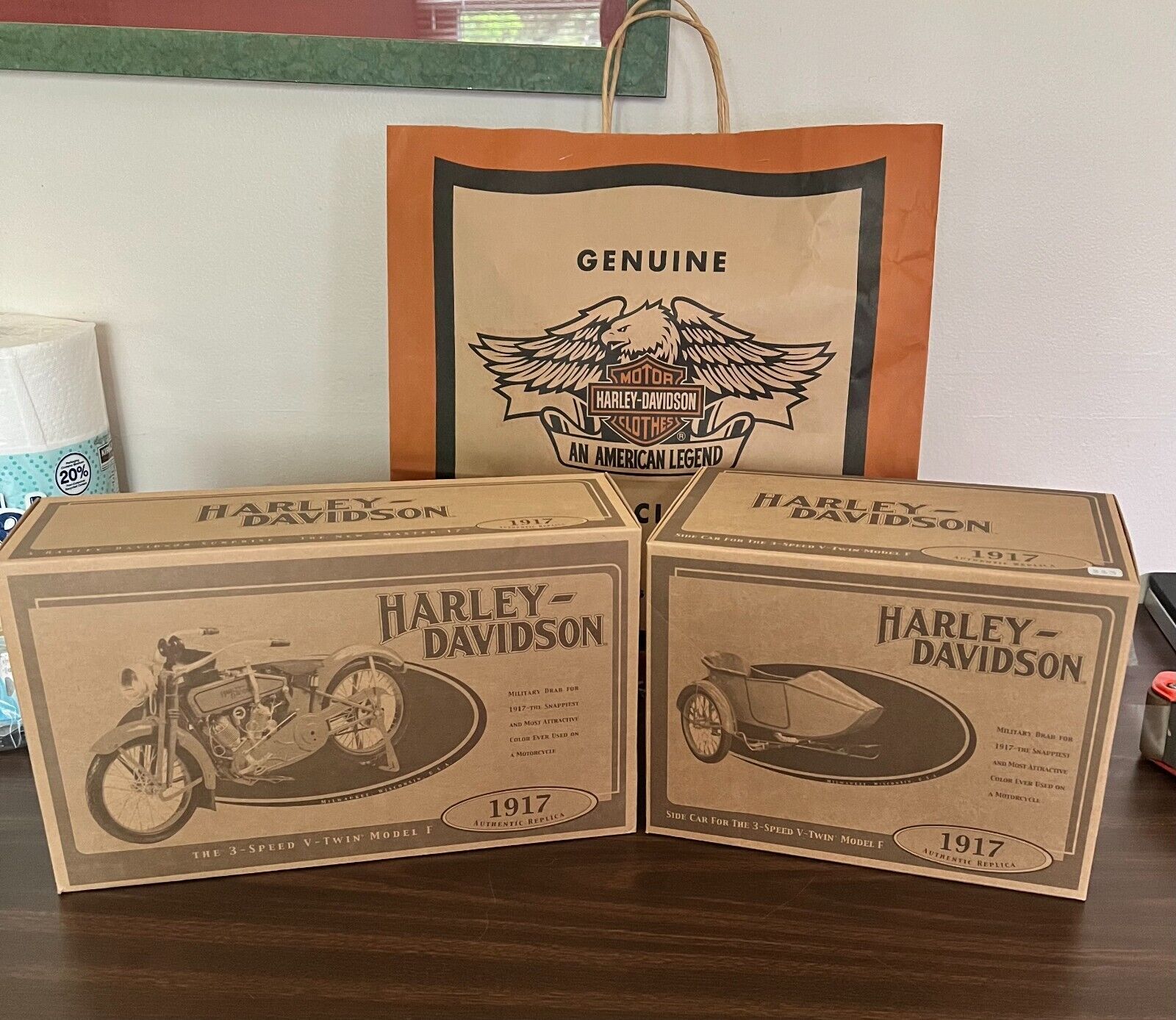 1917 Harley-Davidson. Authentic 3-Speed V-Twin W/ Side Car, Boxes & Bag