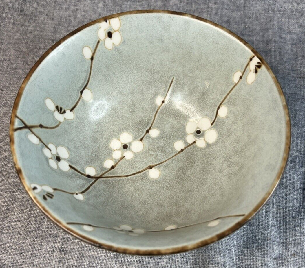 Vintage Kotobuki Bowl, Early Spring Blossoms Blue Pottery Made In Japan