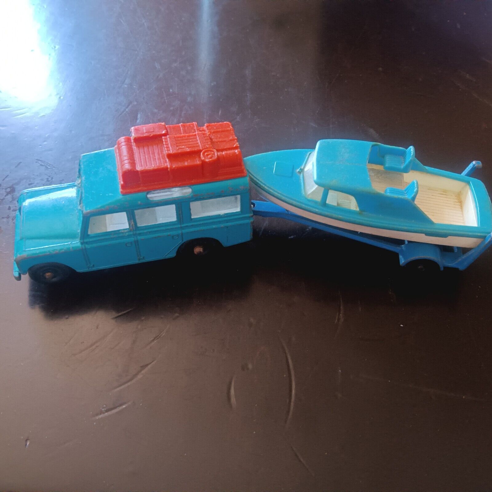 Vintage matchbox cars No.9 and No. 12 Land Rover Safari with Boat And Trailer 