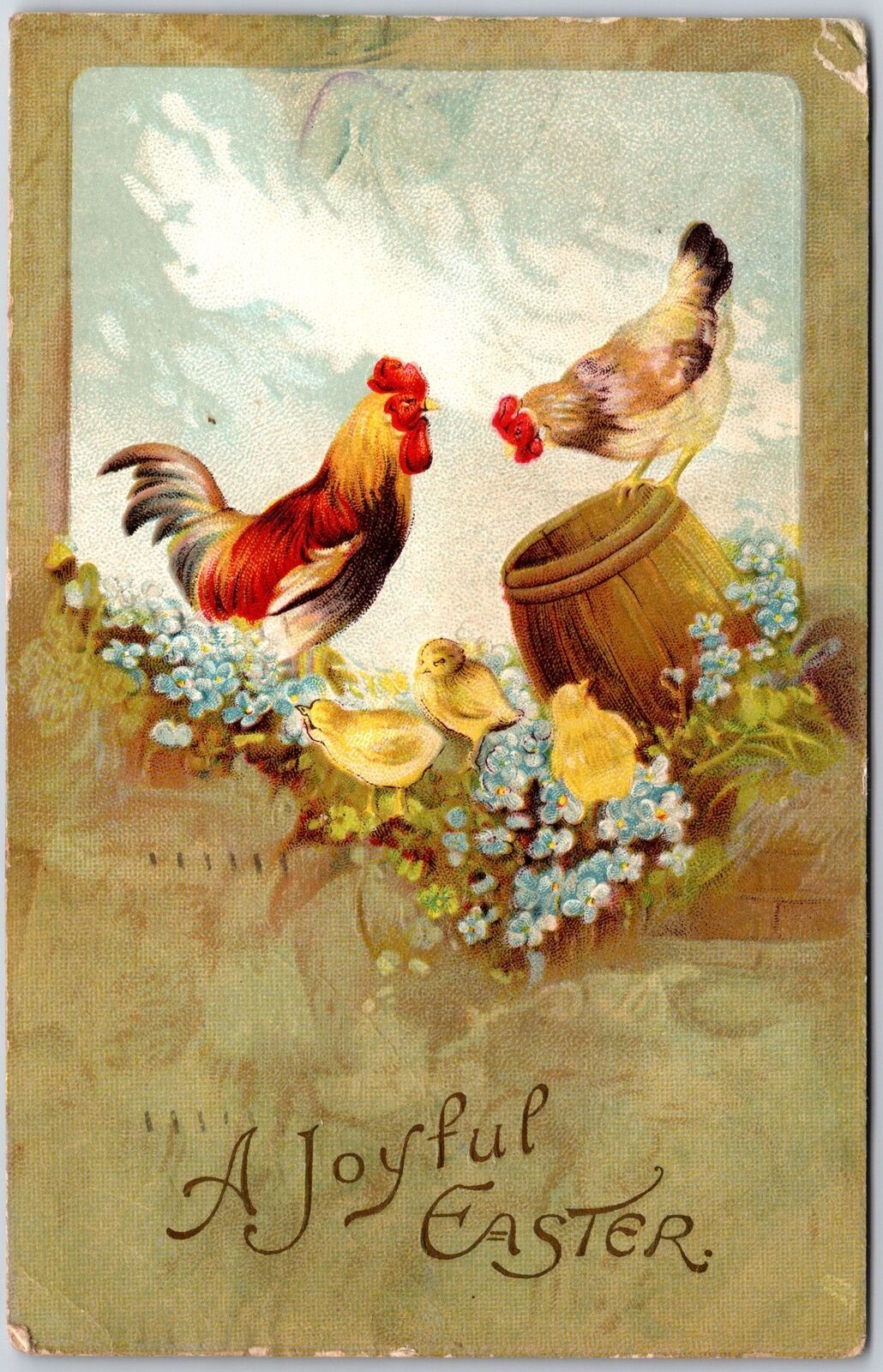 1912 A Joyful Easter Chicks Flowers Forget-Me-Nots Greetings Posted Postcard