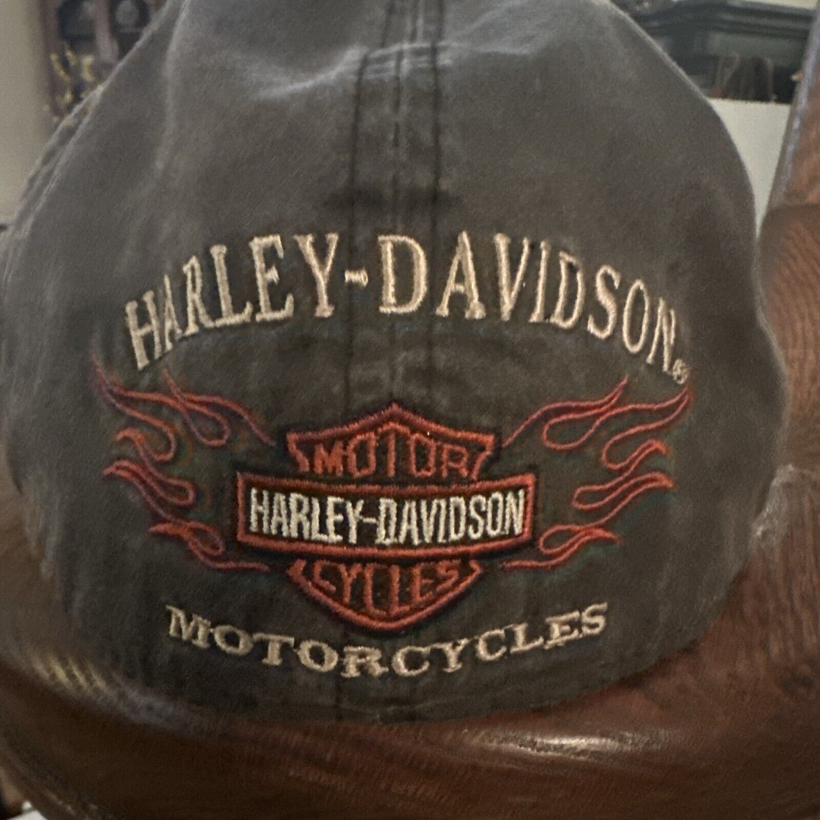 Vintage Harley Davidson Newsboy Adult Hat Flame Biker Cap Size L Rare Genuine