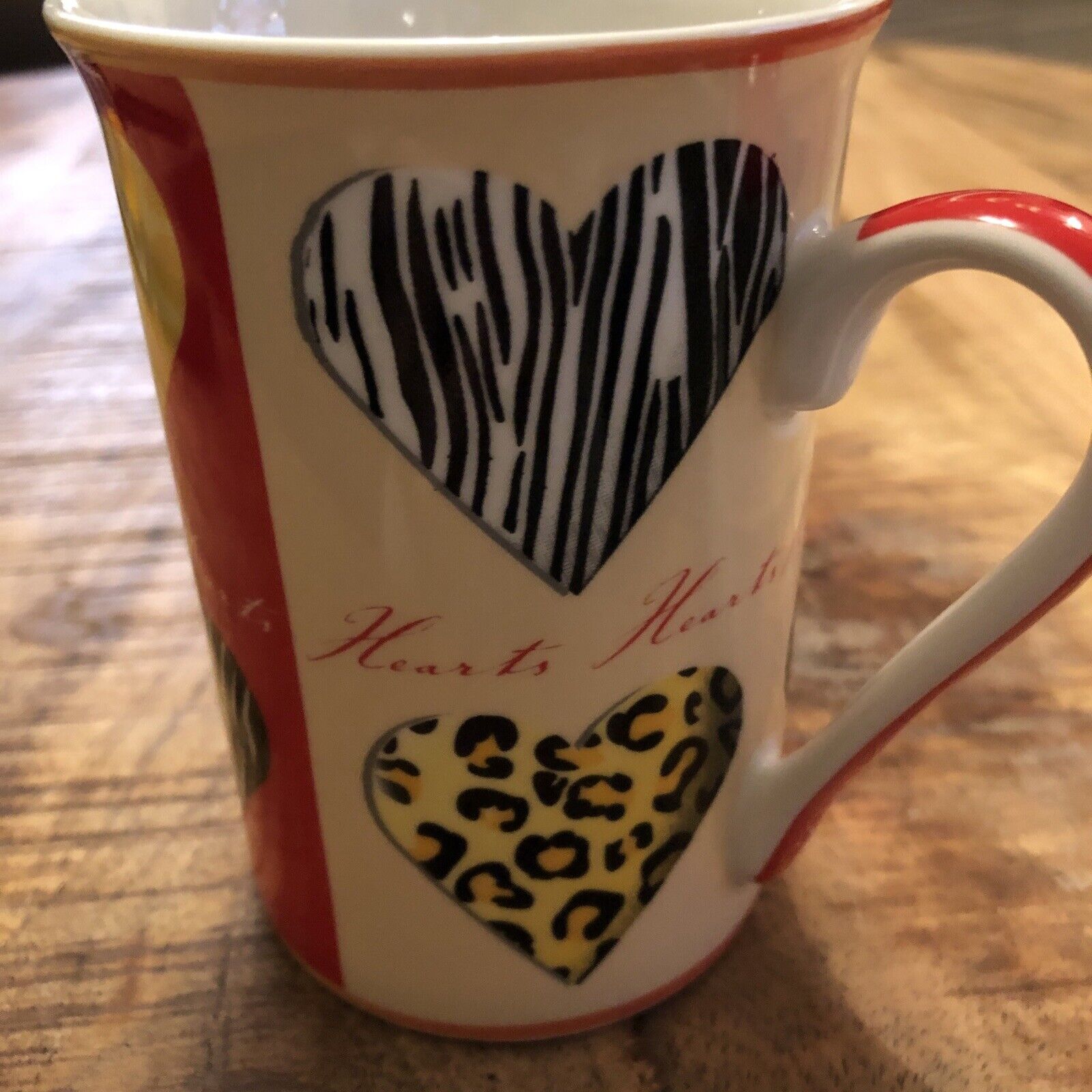 Kent Pottery Fine Porcelain Covered Coffee Mug with Animal Print Hearts Kitchen