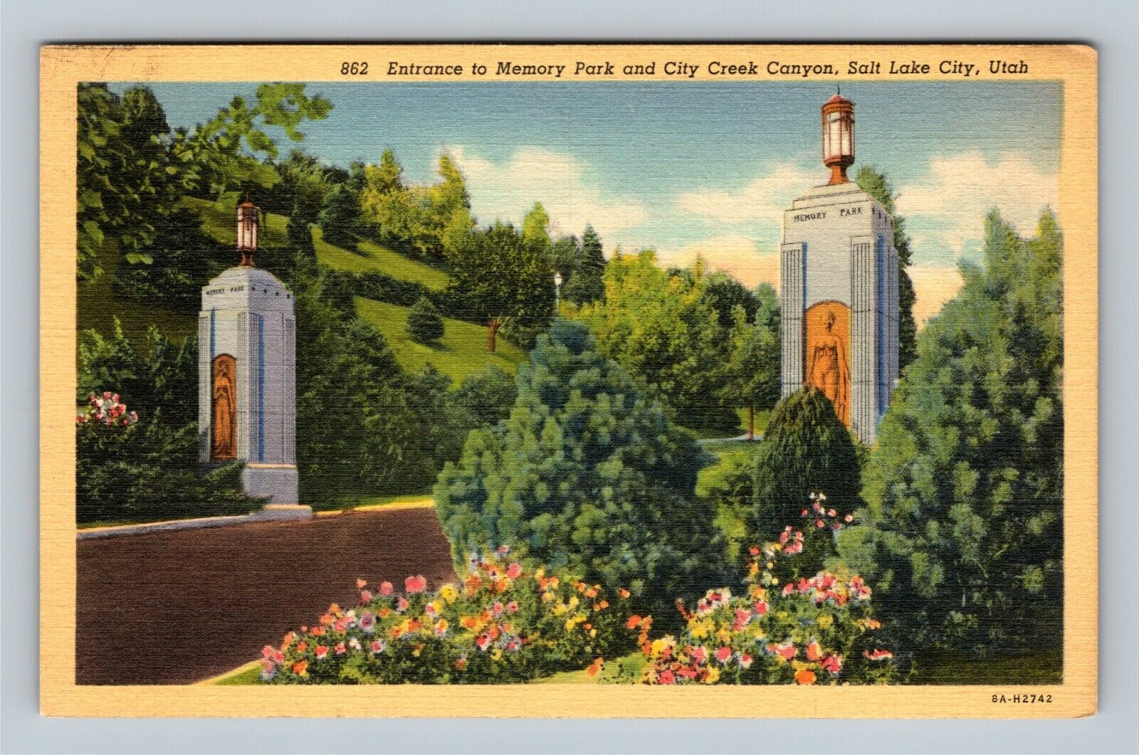 Salt Lake City UT Entrance Memory Park & City Creek Canyon Utah Vintage Postcard
