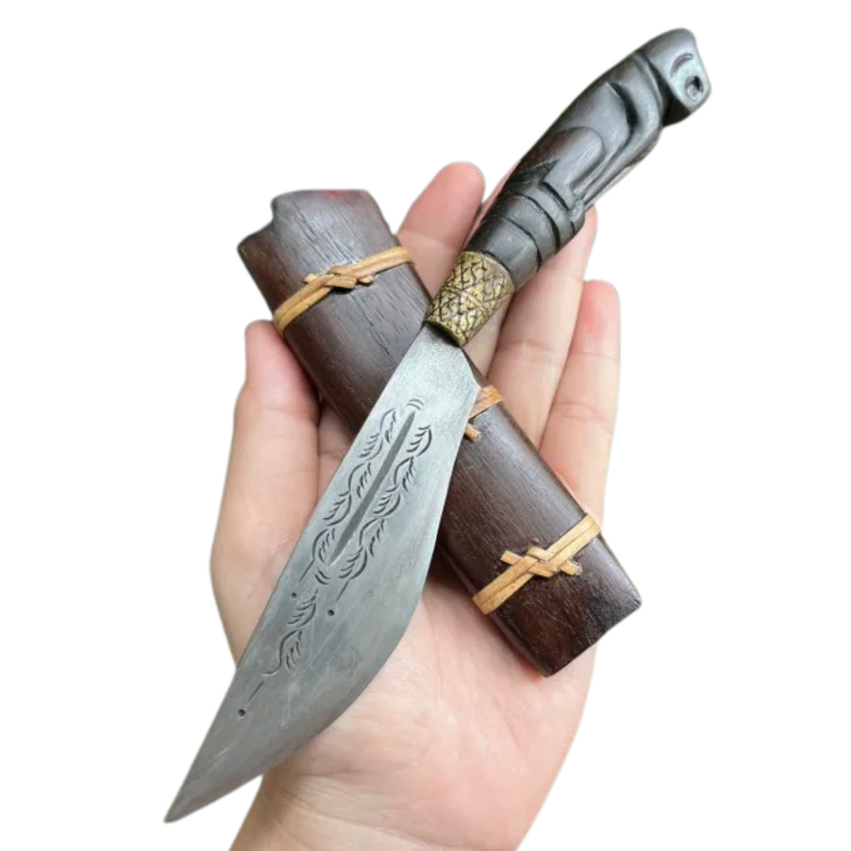 Antique Custom Thai E-nep hunting Knife Blade 5” Plow steel Rosewood Brass neck